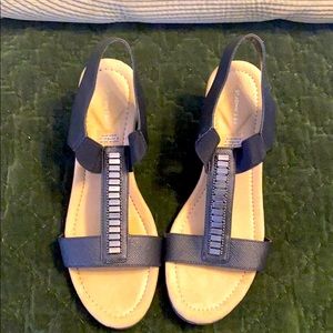 Wedge Black Sandals jeweled center and padded sole